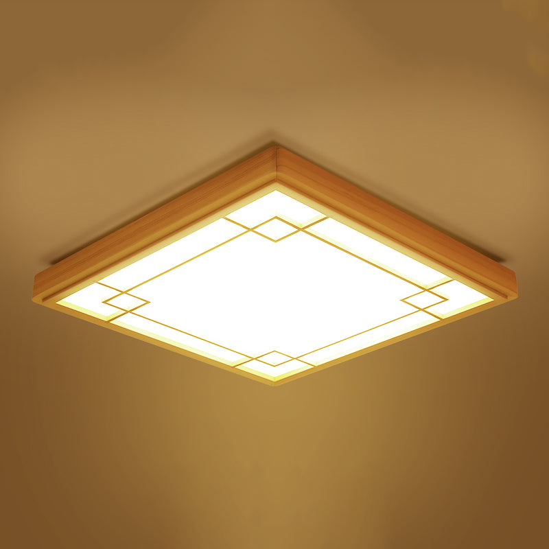 Wood Flush Mount Lighting Minimalism Square Ceiling Light Fixture for Living Room