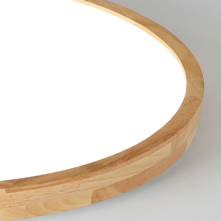 Modern Circle Shape Flush Ceiling Light Wood Flush Mount Light with Acrylic Shade in Brown