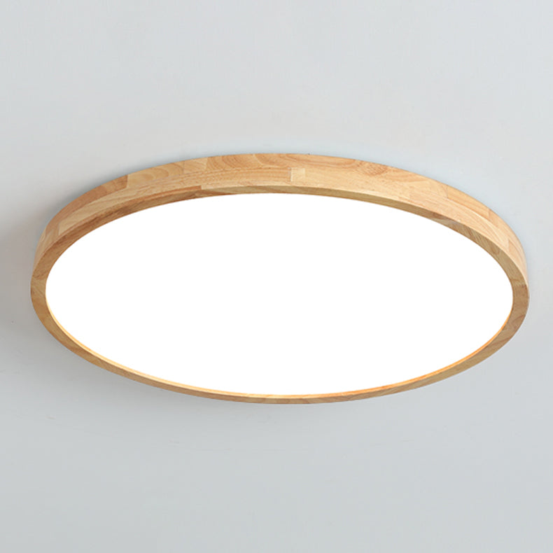 Modern Circle Shape Flush Ceiling Light Wood Flush Mount Light with Acrylic Shade in Brown