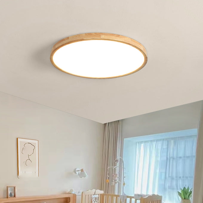 Modern Circle Shape Flush Ceiling Light Wood Flush Mount Light with Acrylic Shade in Brown