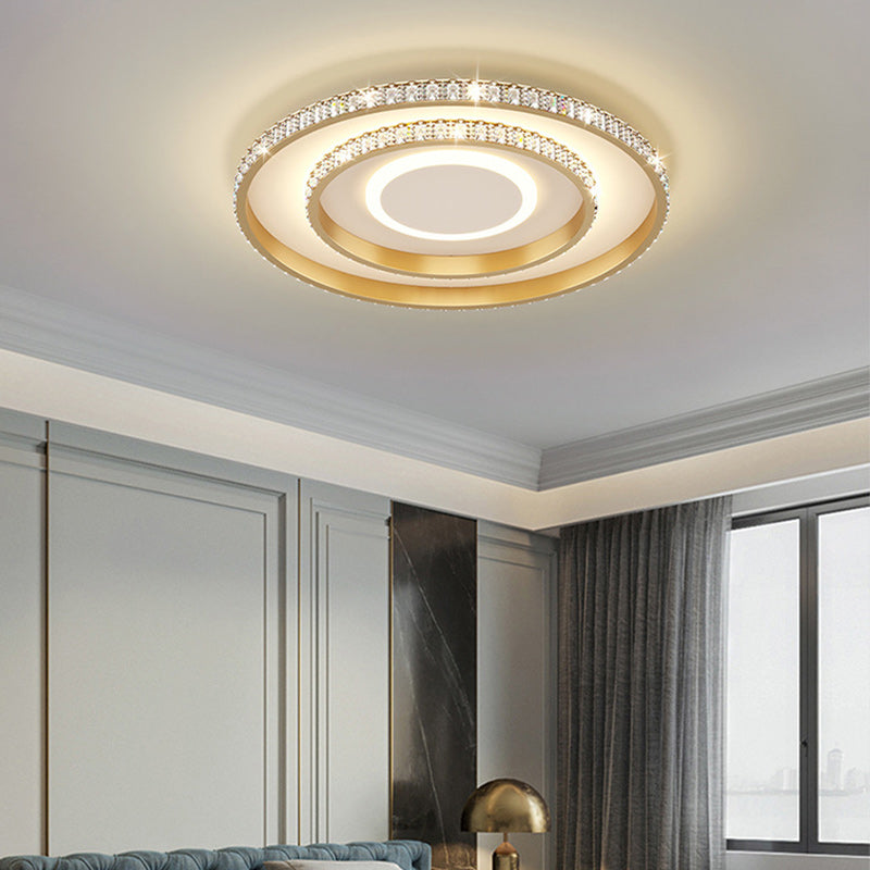 Contemporary Ceiling Light 3-Light LED Flush Mount Light with Crystal for Living Room