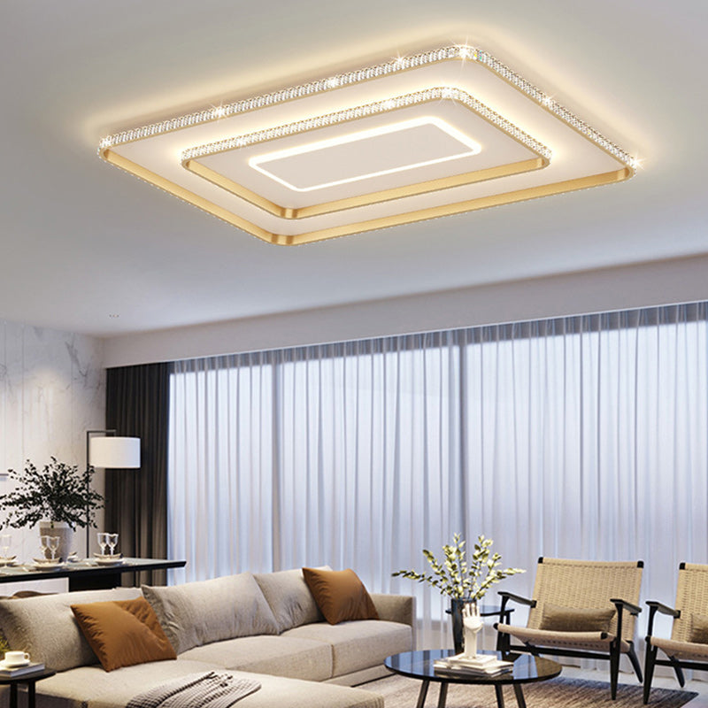 Contemporary Ceiling Light 3-Light LED Flush Mount Light with Crystal for Living Room