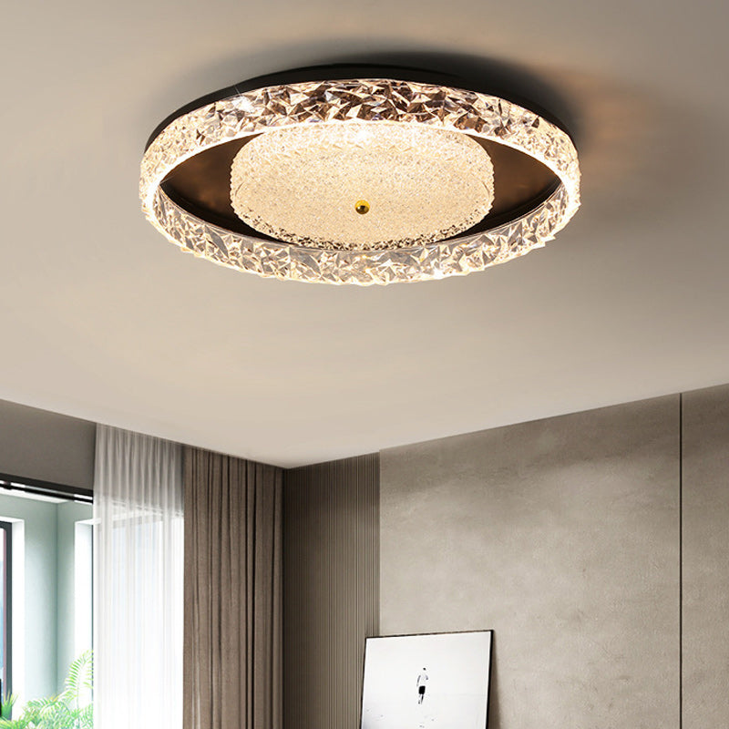 Contemporary Ceiling Light Round LED Flush Mount Light with Crystal for Living Room