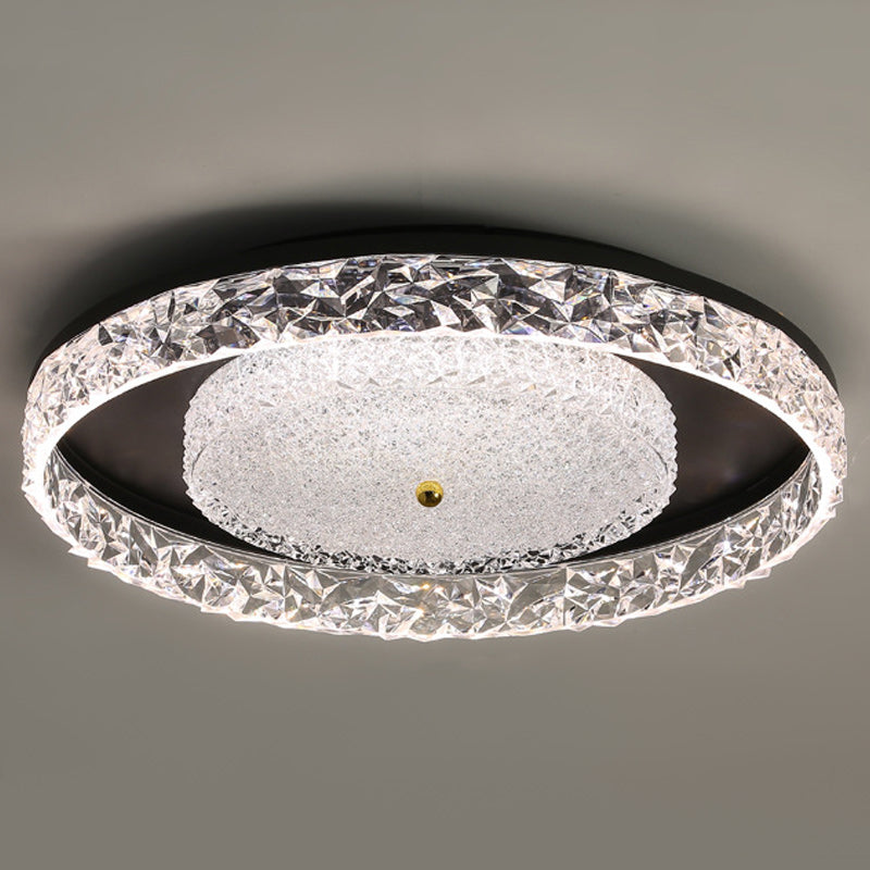 Contemporary Ceiling Light Round LED Flush Mount Light with Crystal for Living Room