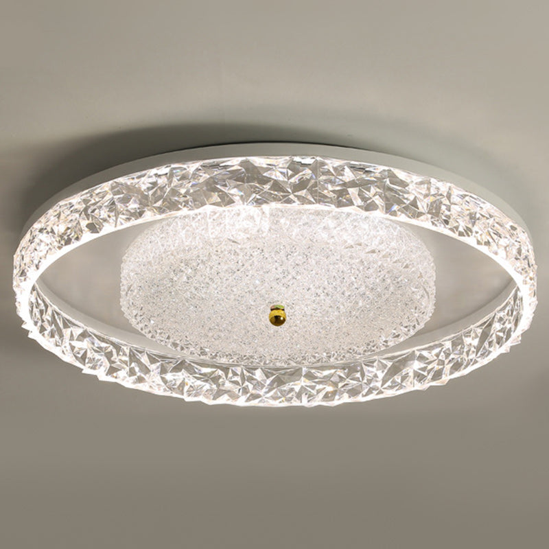 Contemporary Ceiling Light Round LED Flush Mount Light with Crystal for Living Room