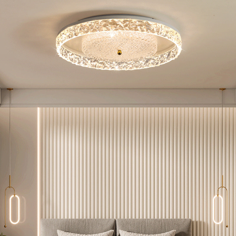 Contemporary Ceiling Light Round LED Flush Mount Light with Crystal for Living Room