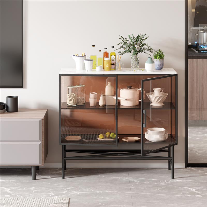 Luxury Storage Sintered Stone Sideboard Glass Doors Sideboard