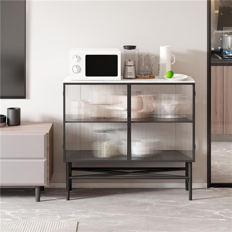 Luxury Storage Sintered Stone Sideboard Glass Doors Sideboard