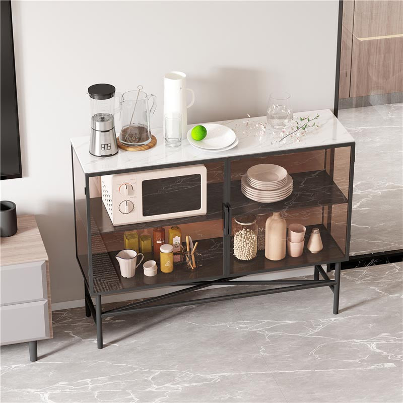 Luxury Storage Sintered Stone Sideboard Glass Doors Sideboard