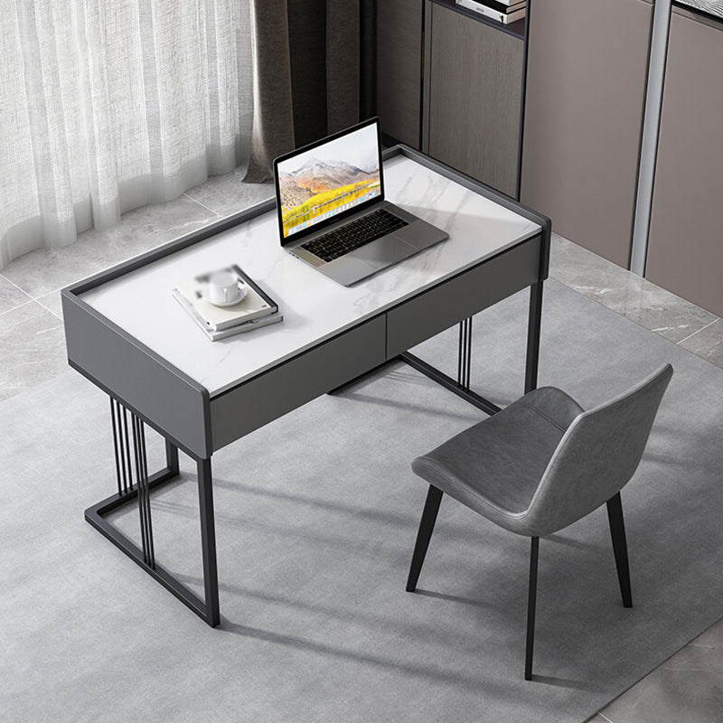 Modern 2-drawer Office Desk Sintered Stone Rectangular Desk for Home