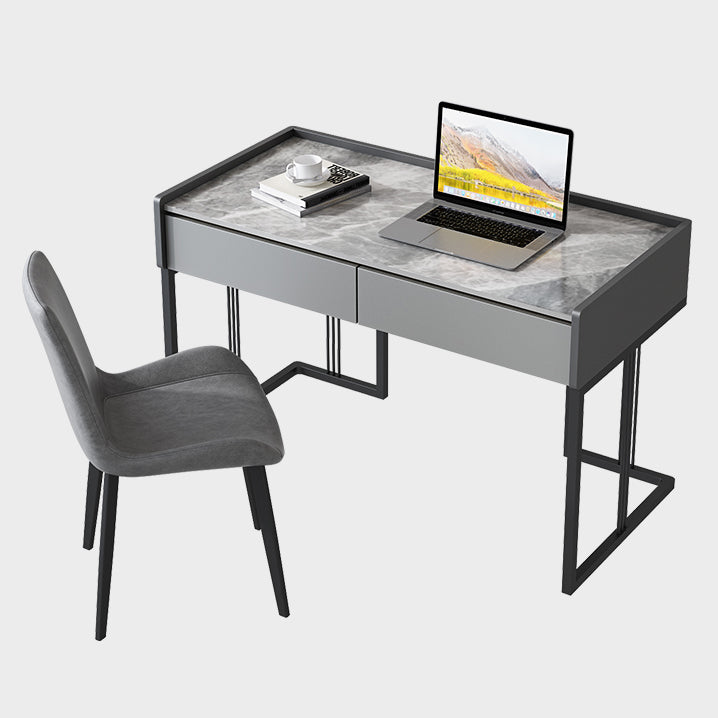 Modern 2-drawer Office Desk Sintered Stone Rectangular Desk for Home