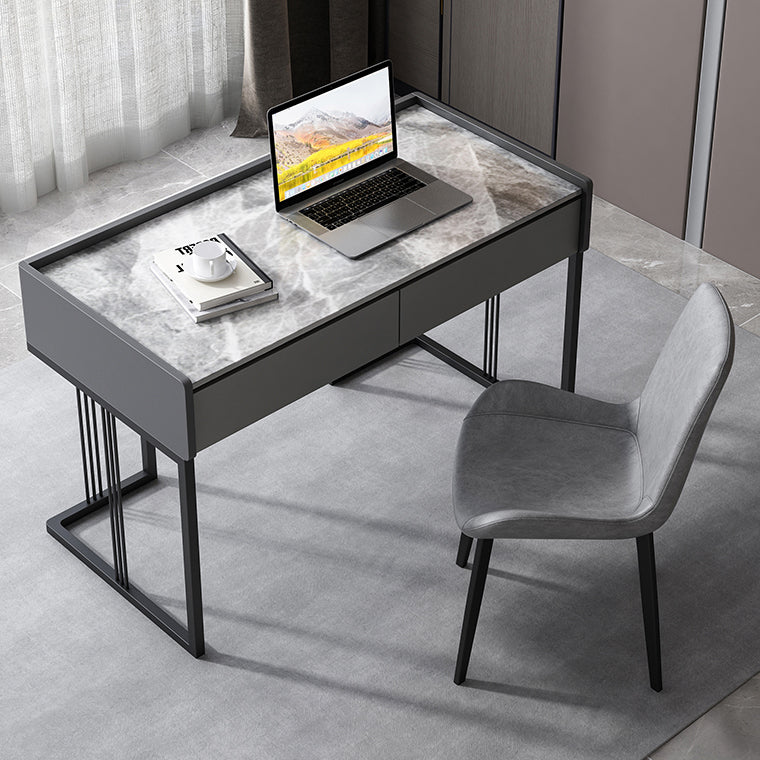 Modern 2-drawer Office Desk Sintered Stone Rectangular Desk for Home