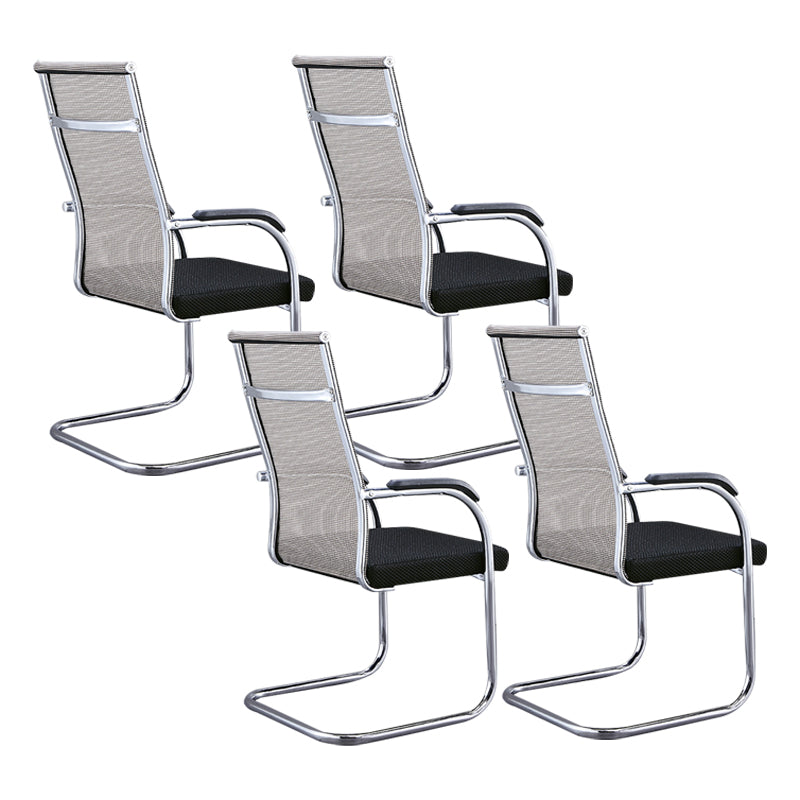 Silver Metal Modern Office Chair Mid and High Back Mesh and Leather Conference Chair