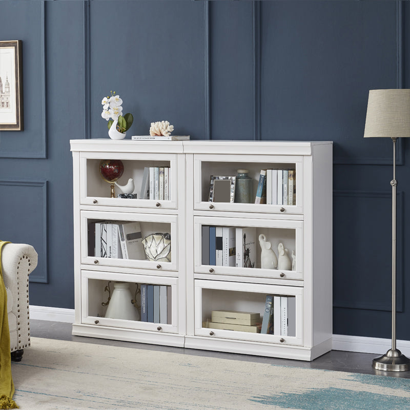 Modern Style Bookcase White Wood Closed Back Bookshelf with Door for Home Office