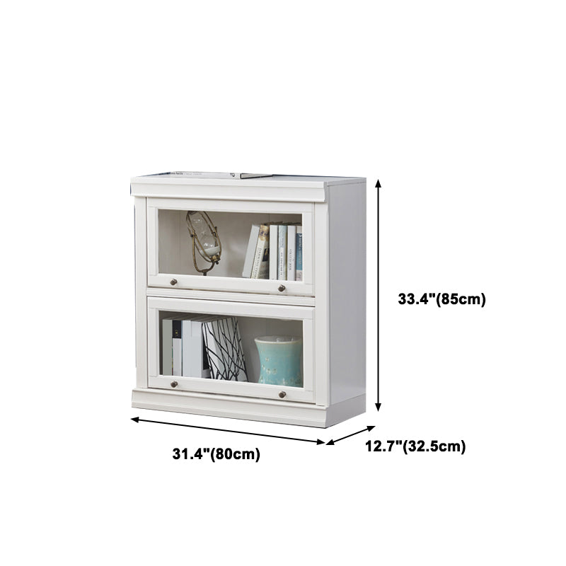 Modern Style Bookcase White Wood Closed Back Bookshelf with Door for Home Office