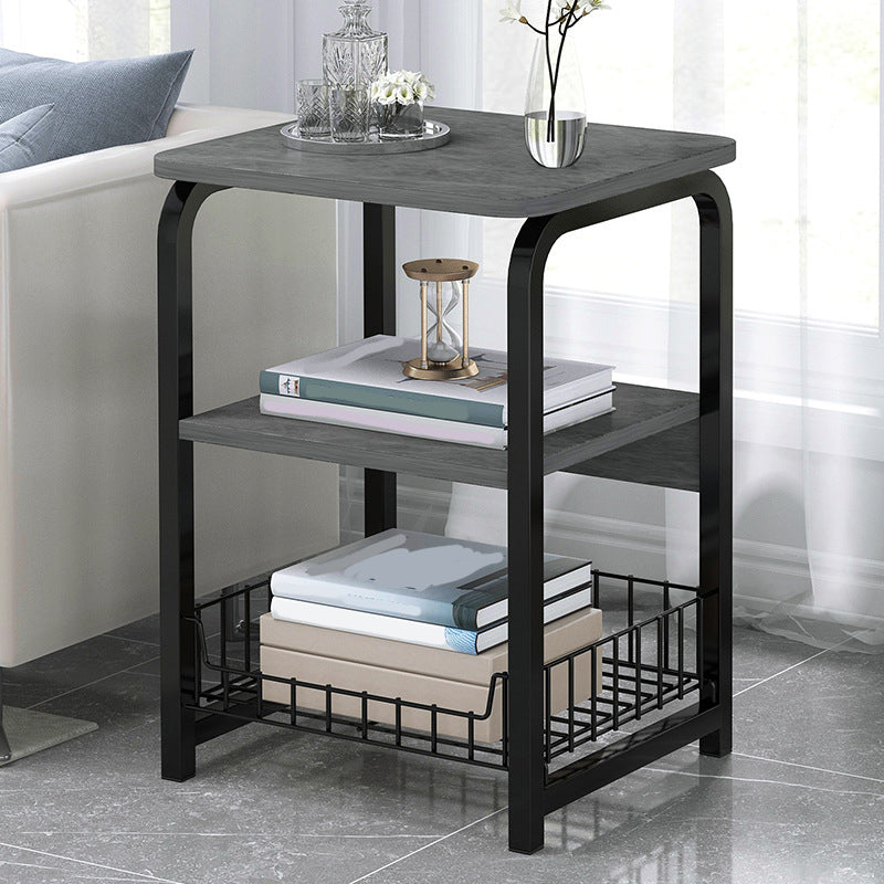 Modern Nightstand with Shelf 12" Wide Metal Night Table with Basket