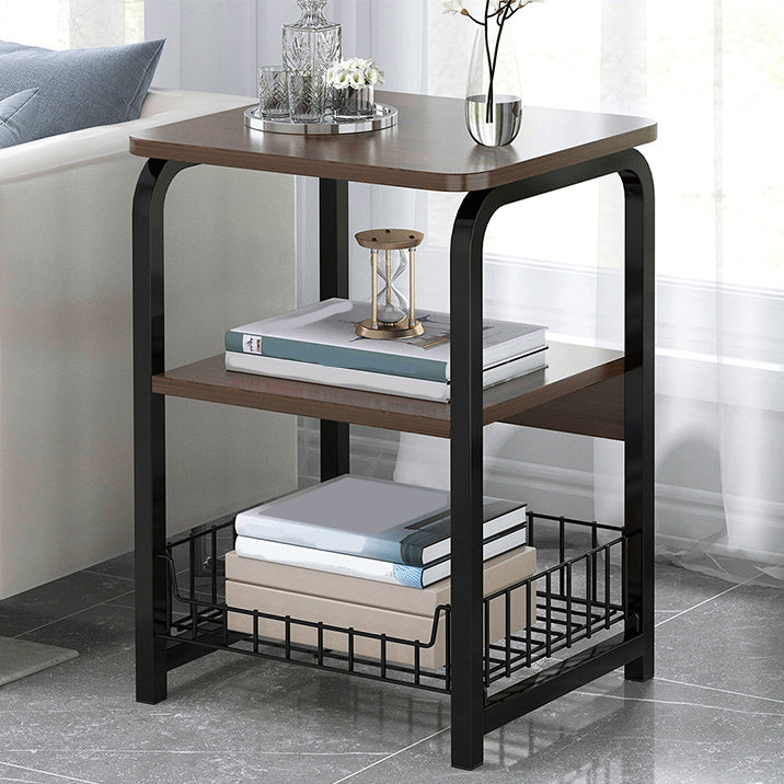 Modern Nightstand with Shelf 12" Wide Metal Night Table with Basket