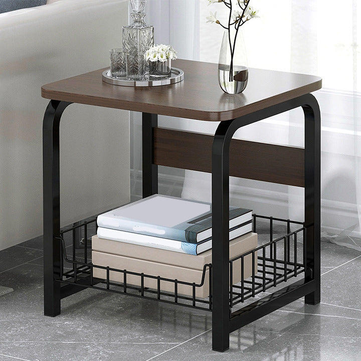 Modern Nightstand with Shelf 12" Wide Metal Night Table with Basket