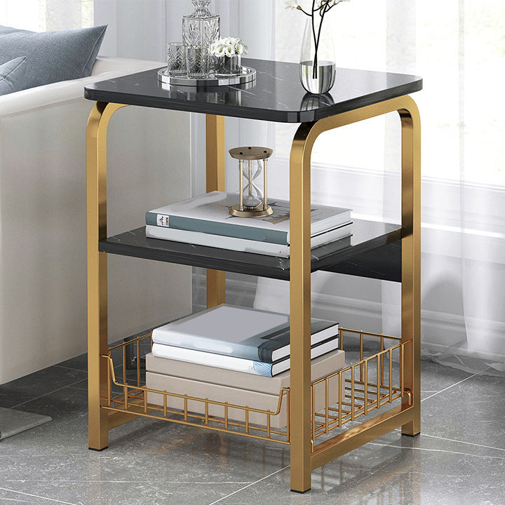 Modern Nightstand with Shelf 12" Wide Metal Night Table with Basket