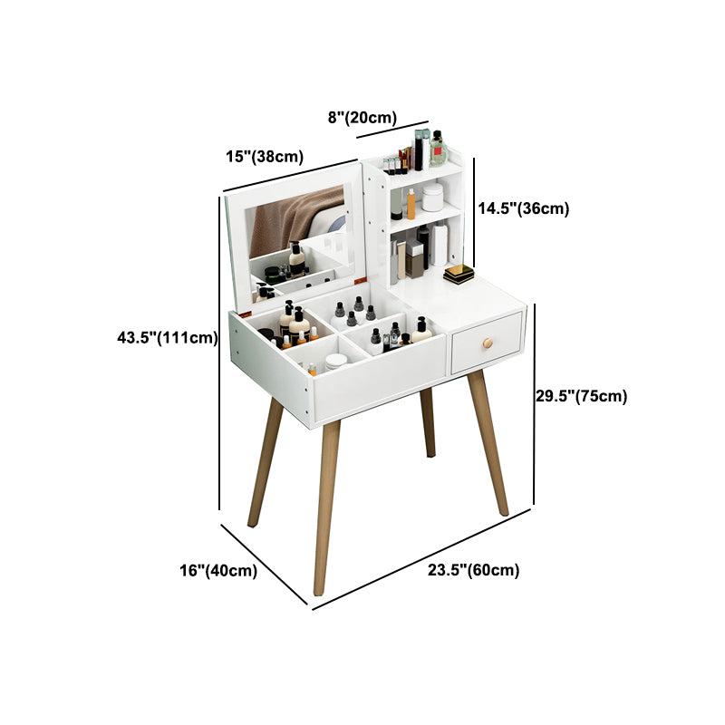 White Wood-based Panel Countertops Solid Wood Legs with Storage Racks and Dressing Tables