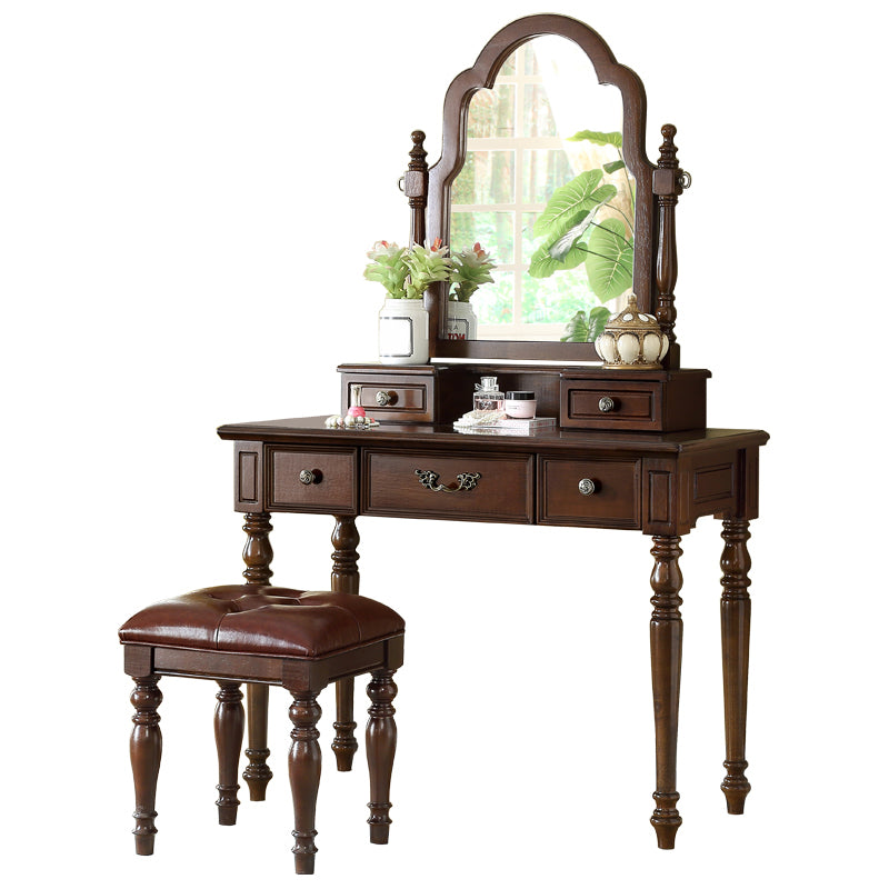 17.7"Wide Wood Makeup Vanity Set with Drawers and Mirror, Brown