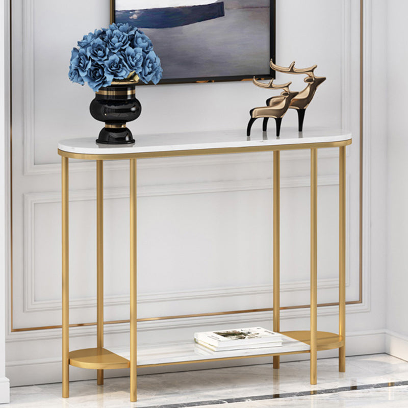 4 Legs Glam Marble/metal Oval Scratch Resistant Console Table