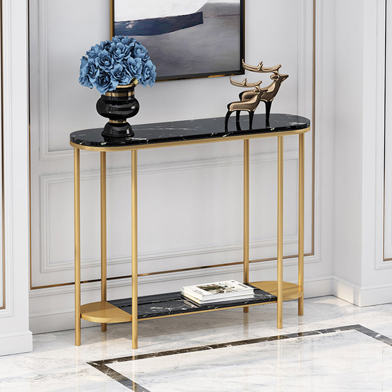 4 Legs Glam Marble/metal Oval Scratch Resistant Console Table