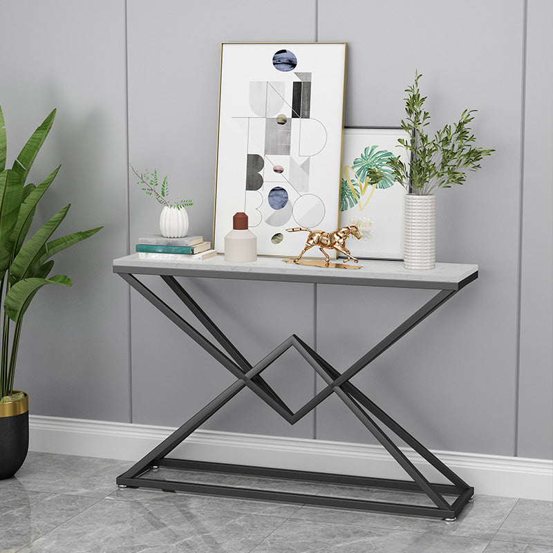 White/Black Console Table Glam Stone Console Table- 11.8" D x 31.5" H