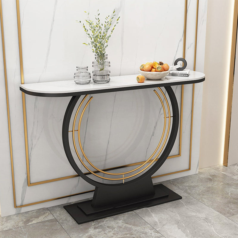 Scratch Resistant Half Moon Slate Glam Hall Pedestal Console Table