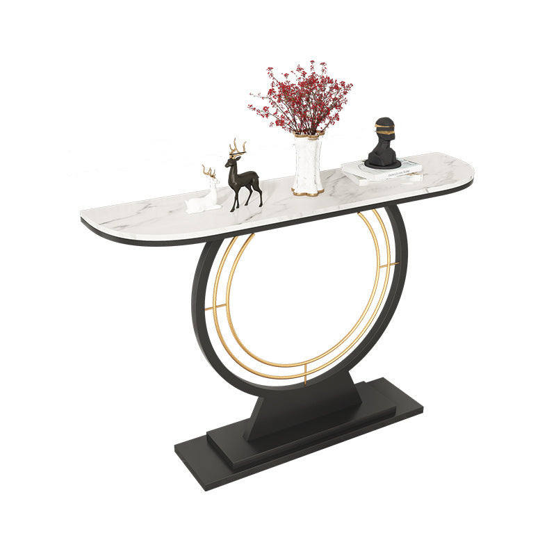 Scratch Resistant Half Moon Slate Glam Hall Pedestal Console Table