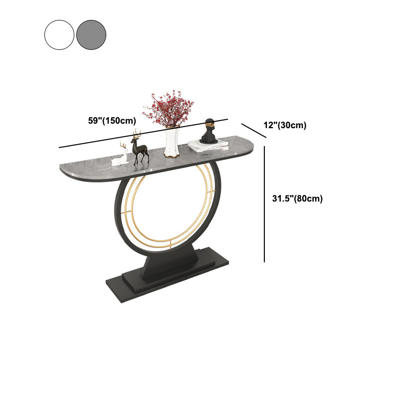Scratch Resistant Half Moon Slate Glam Hall Pedestal Console Table