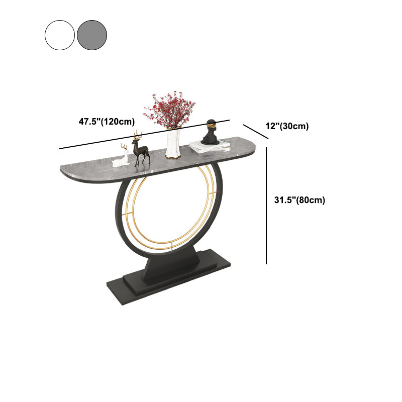 Scratch Resistant Half Moon Slate Glam Hall Pedestal Console Table
