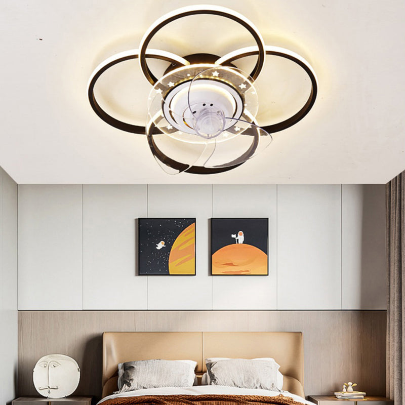 Nordic Style Metal Ceiling Fan Lamp Geometry Shape LED Ceiling Fan Light for Bedroom