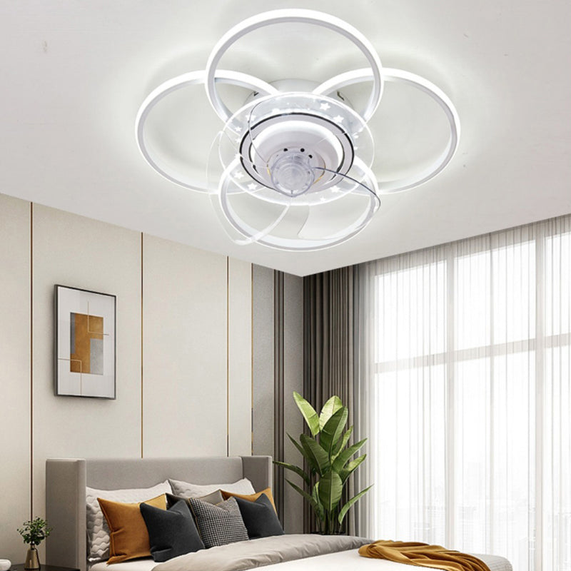 Nordic Style Metal Ceiling Fan Lamp Geometry Shape LED Ceiling Fan Light for Bedroom