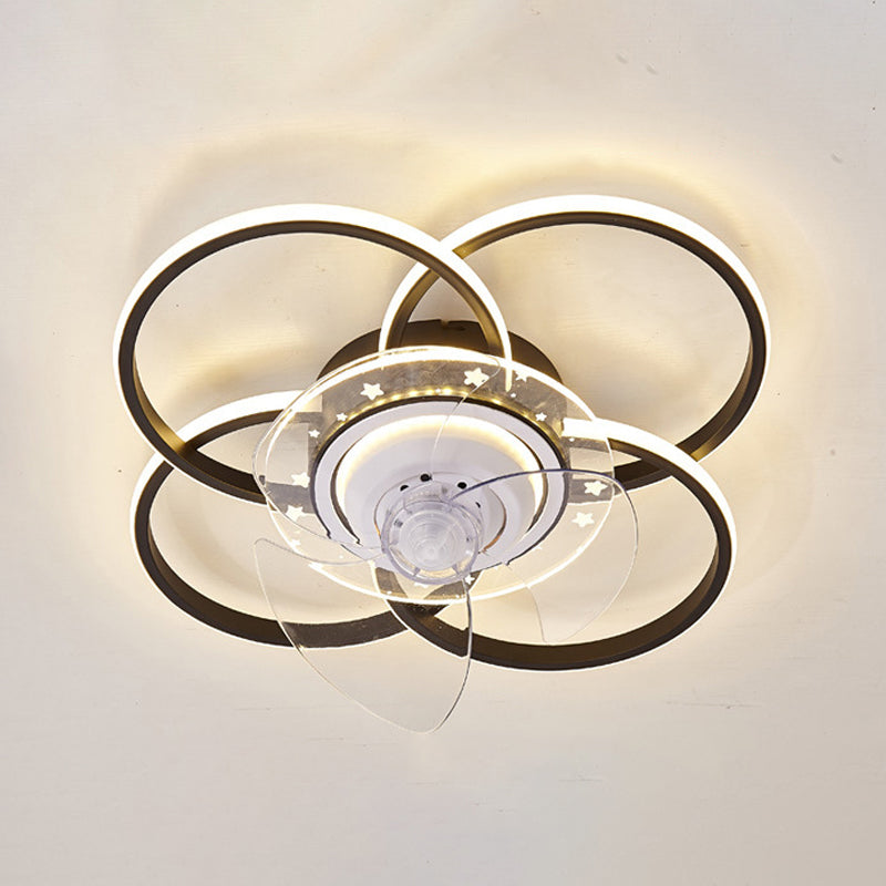Nordic Style Metal Ceiling Fan Lamp Geometry Shape LED Ceiling Fan Light for Bedroom