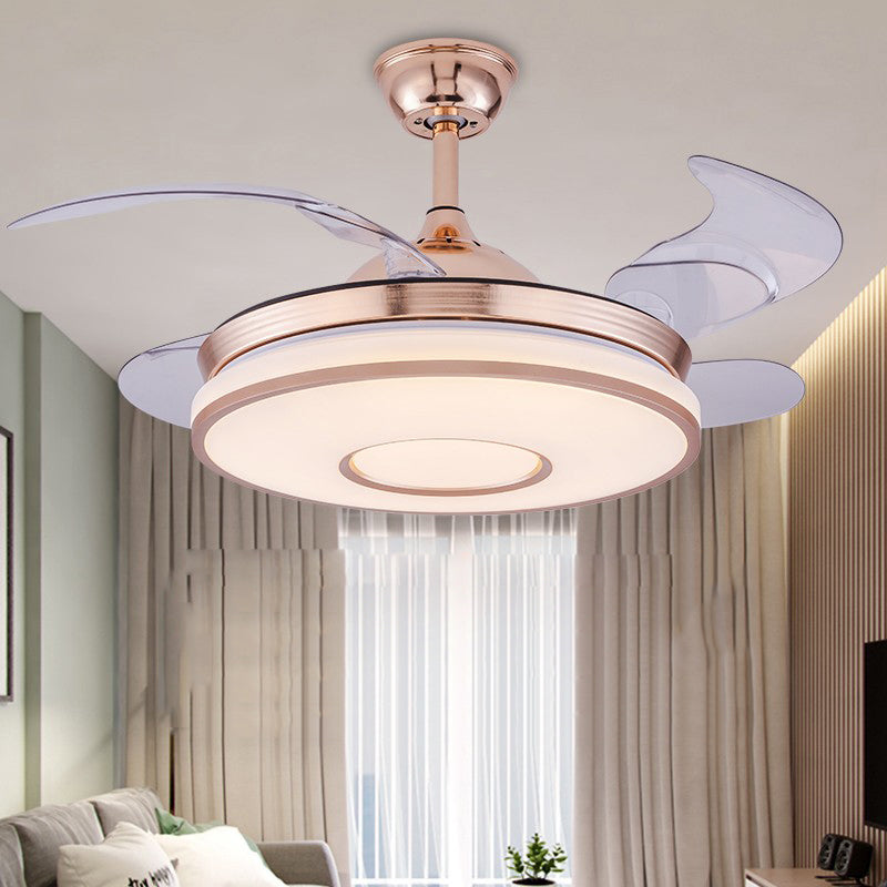 Nordic Style Ceiling Fan Lamp Acrylic Shade Circle Shape Ceiling Fan Light for Bedroom