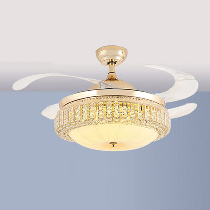 Nordic Style Ceiling Fan Lamp Circle Shape Ceiling Fan Light with Crystal for Bedroom