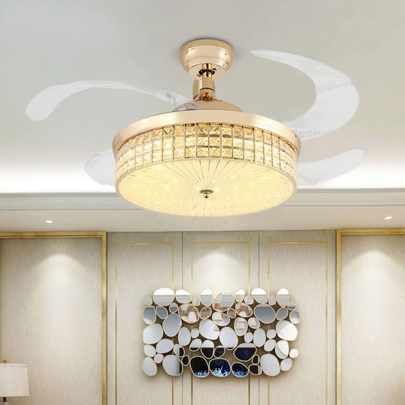 Nordic Style Ceiling Fan Lamp Circle Shape Ceiling Fan Light with Crystal for Bedroom