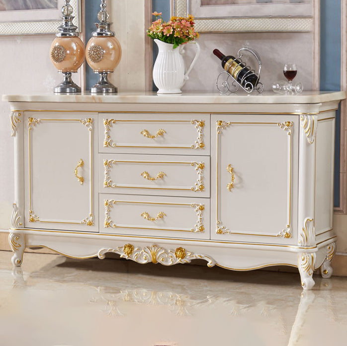 Glam Sideboard in White Solid Wood with 2-door for Living Room