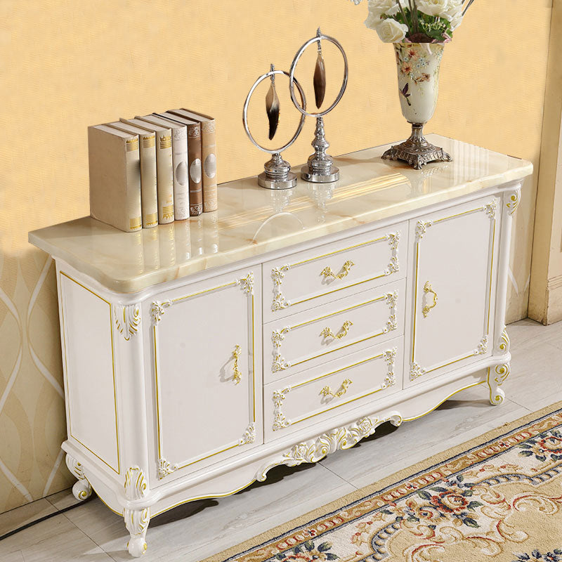 Glam Sideboard in White Solid Wood with 2-door for Living Room