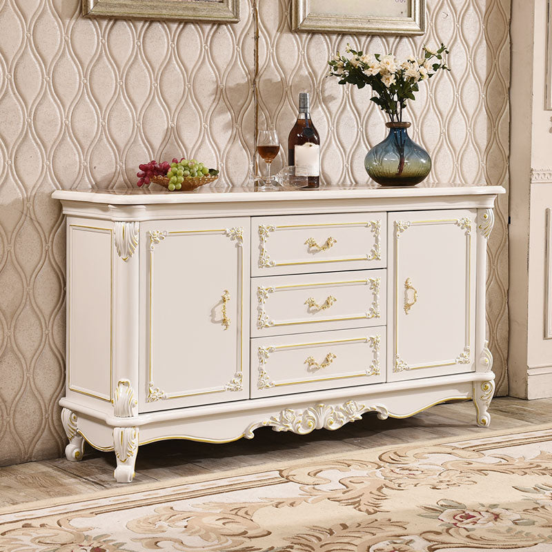 Glam Sideboard in White Solid Wood with 2-door for Living Room