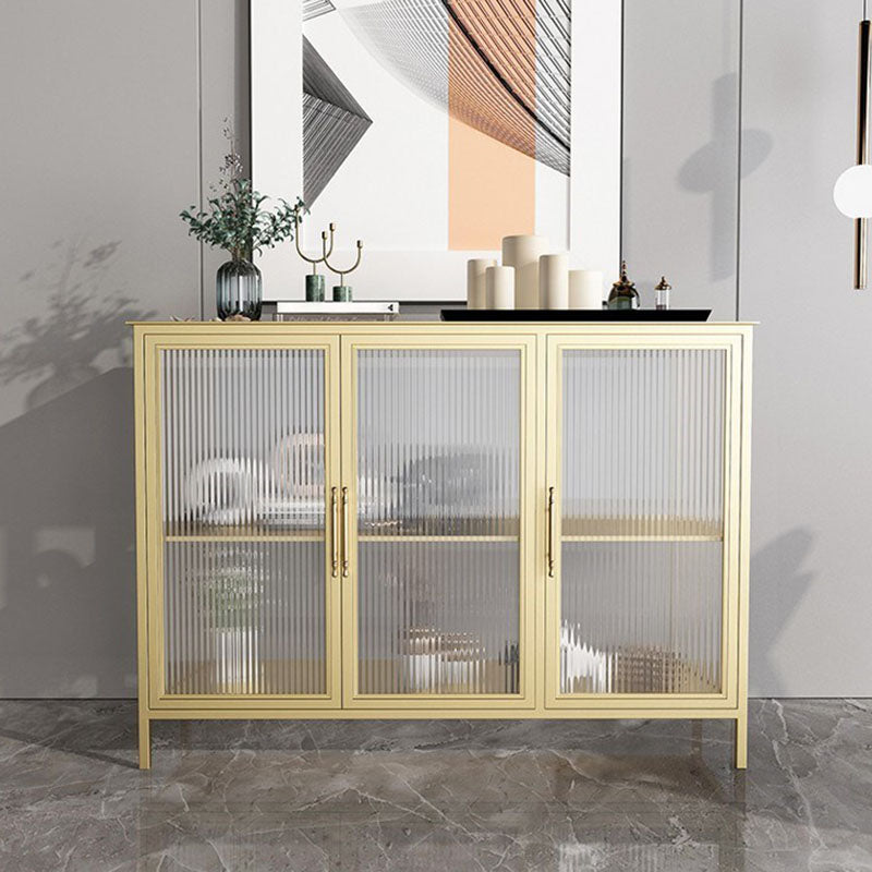 Glam Iron Dining Server Glass Doors Cabinets Sideboard for Restaurant