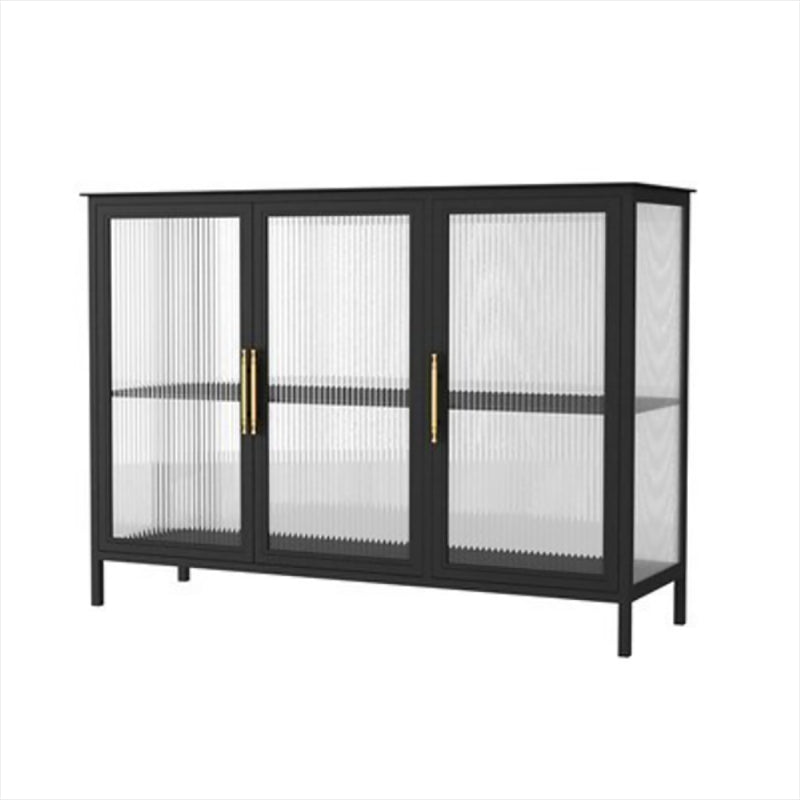 Glam Iron Dining Server Glass Doors Cabinets Sideboard for Restaurant