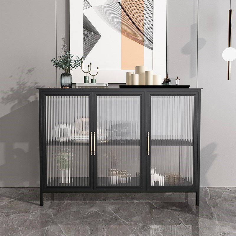 Glam Iron Dining Server Glass Doors Cabinets Sideboard for Restaurant