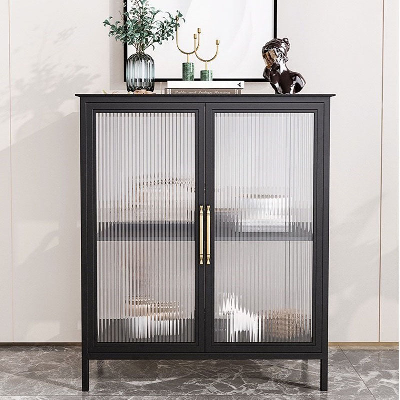 Glam Iron Dining Server Glass Doors Cabinets Sideboard for Restaurant