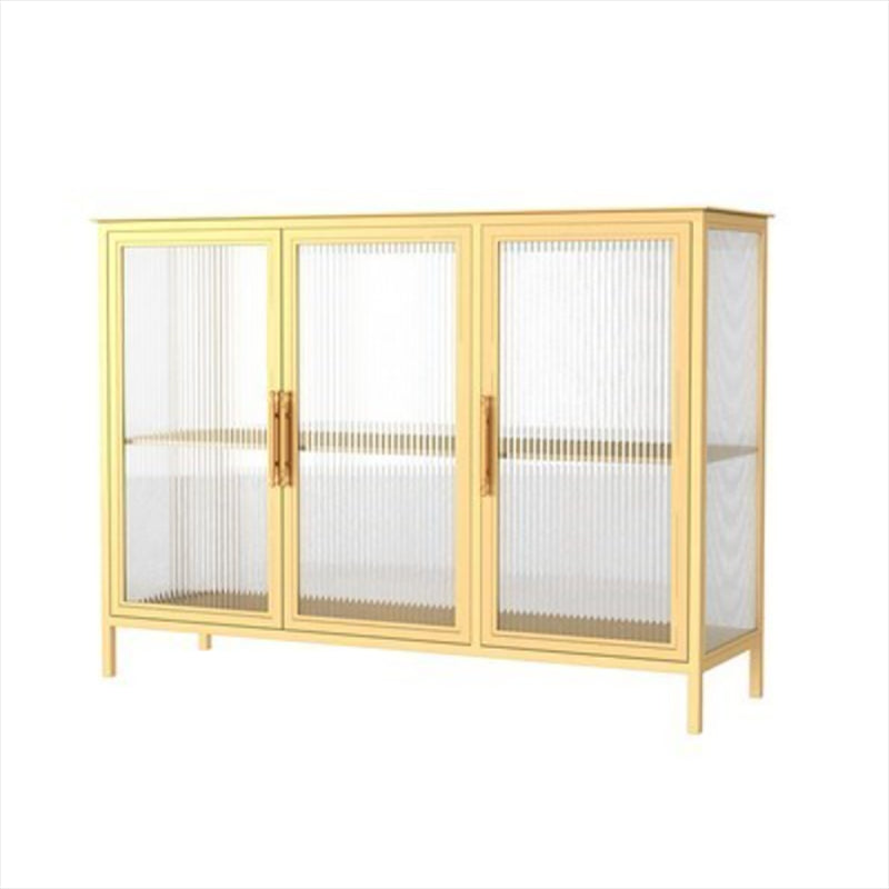 Glam Iron Dining Server Glass Doors Cabinets Sideboard for Restaurant