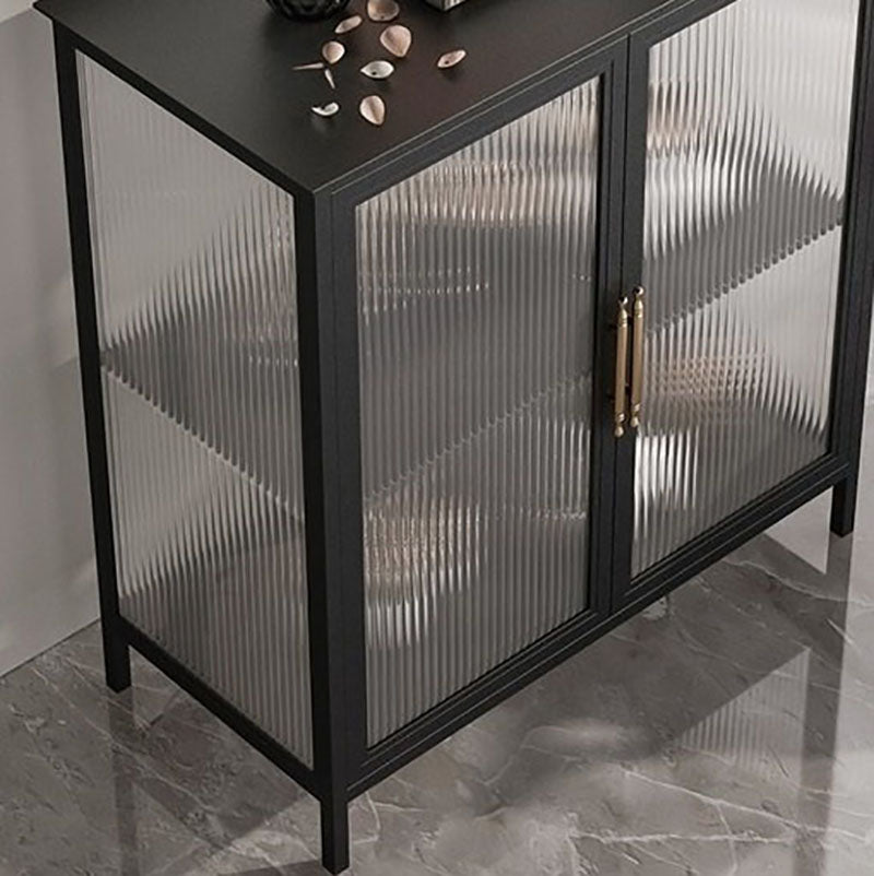 Glam Iron Dining Server Glass Doors Cabinets Sideboard for Restaurant