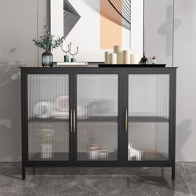 Glam Iron Dining Server Glass Doors Cabinets Sideboard for Restaurant