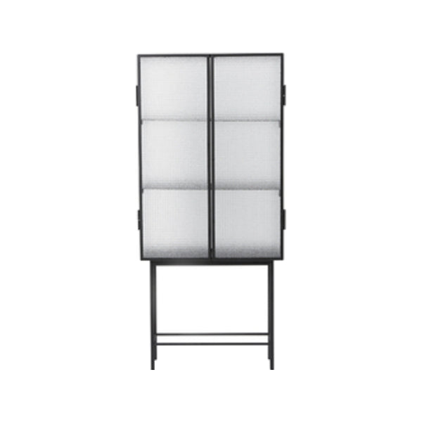 61"H Modern Iron Dining Server Glass Doors Cabinets Sideboard for Living Room