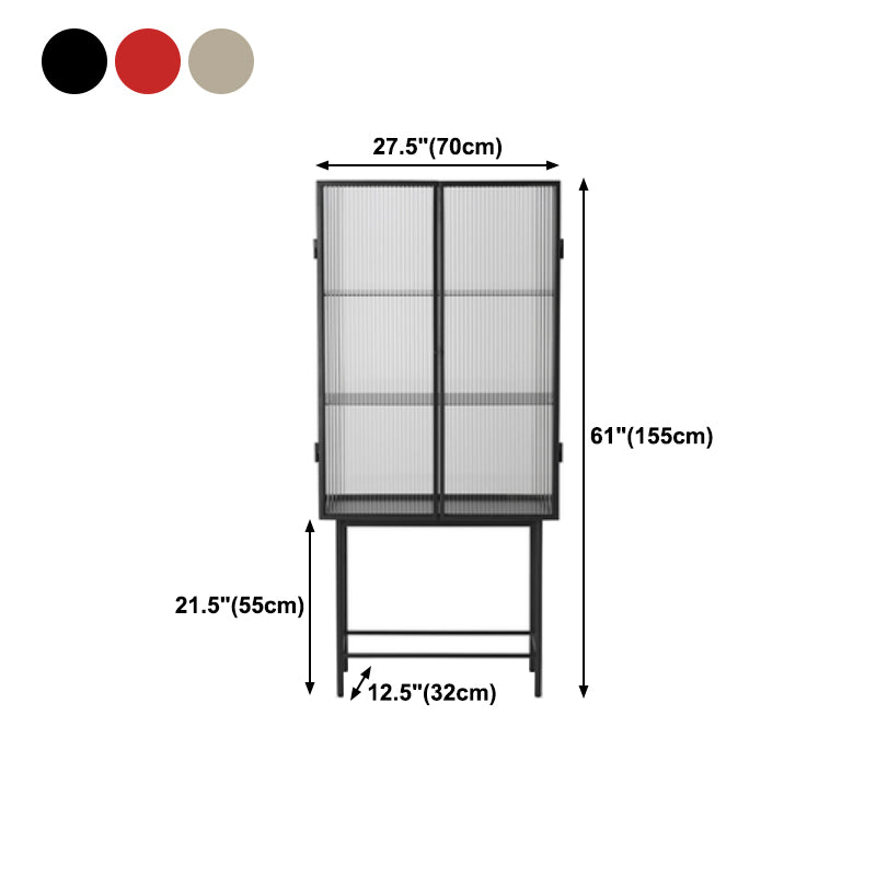 61"H Modern Iron Dining Server Glass Doors Cabinets Sideboard for Living Room